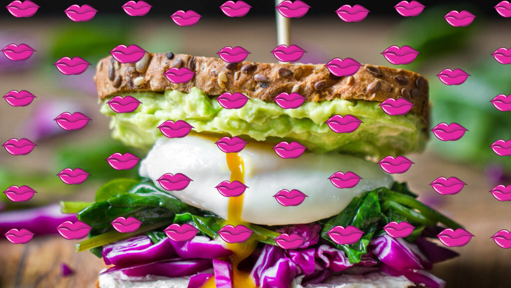 fancy sandwich with cartoon kisses superimposed to show how to give notes